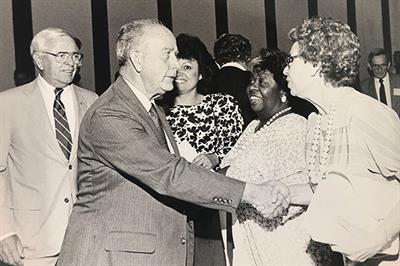 1987: Gov. Schaefer Greets Barbara Bonnell, Union Memorial Board Member